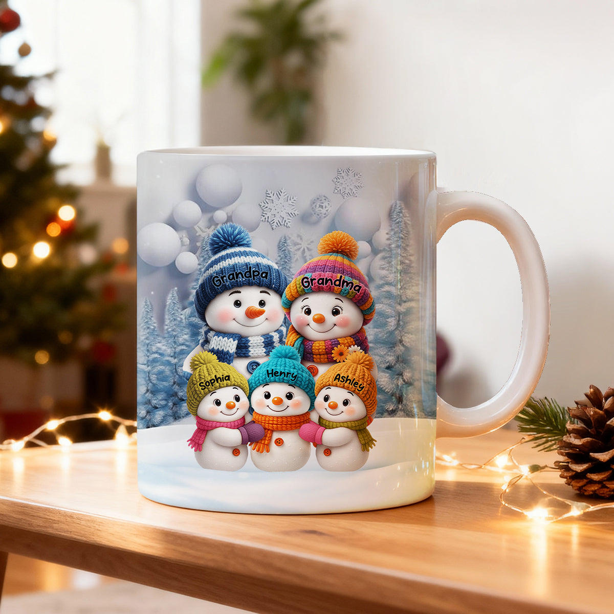 Christmas Blue Vibe Snowman Grandma Grandpa & Grandkids - Personalized Mug - Christmas Gift for Grandma Grandpa
