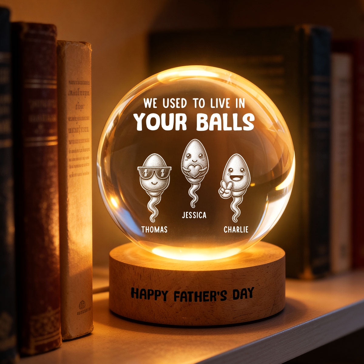 We Used To Live In Your Balls - Personalized Crystal Ball LED Night Light - Funny  Gift For Dad