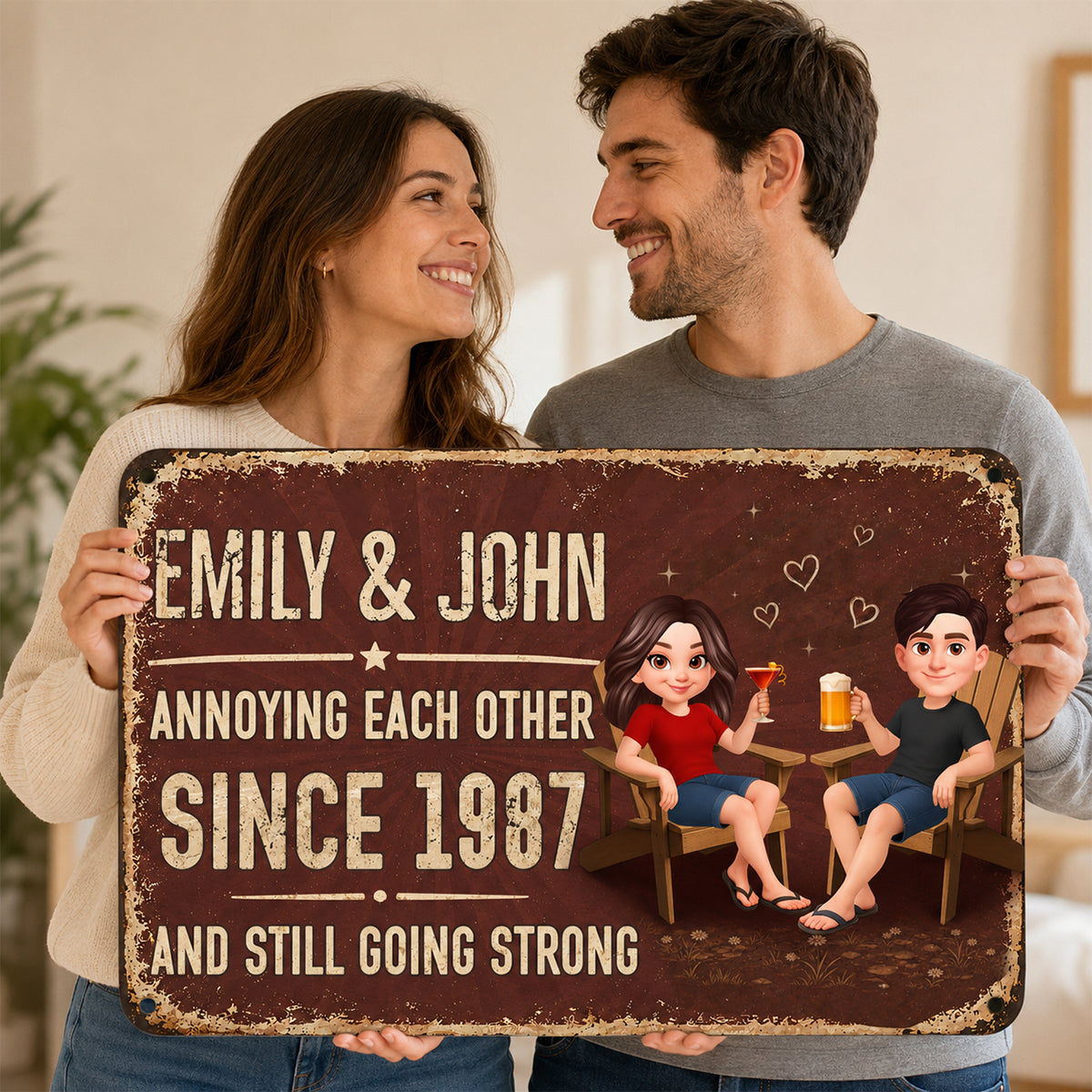 Couple Annoying Each Other - Personalized Metal Sign - Funny Couple Gift, Anniversary Gift for Him, for Her