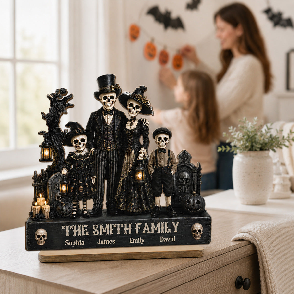 Gothic Skeleton Family 2D Flat - Personalized Wooden Plaque - Halloween Decoration