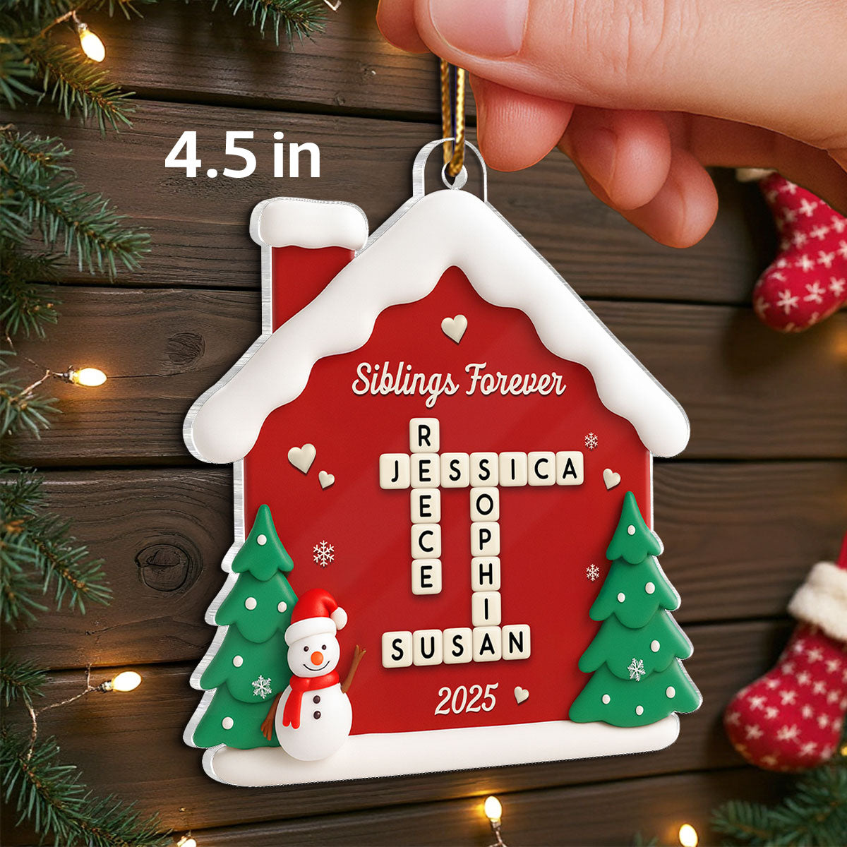 Siblings Forever Crossword Puzzle - Personalized Acrylic Ornament - Christmas Gift for Siblings