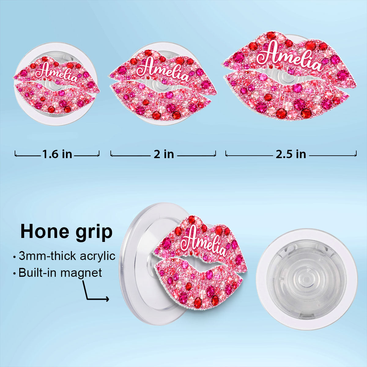 3D Effect Kiss Valentine - Personalized Acrylic Magnetic Phone Grip - Anniversary, Valentine's Day Gift, Gift For Her