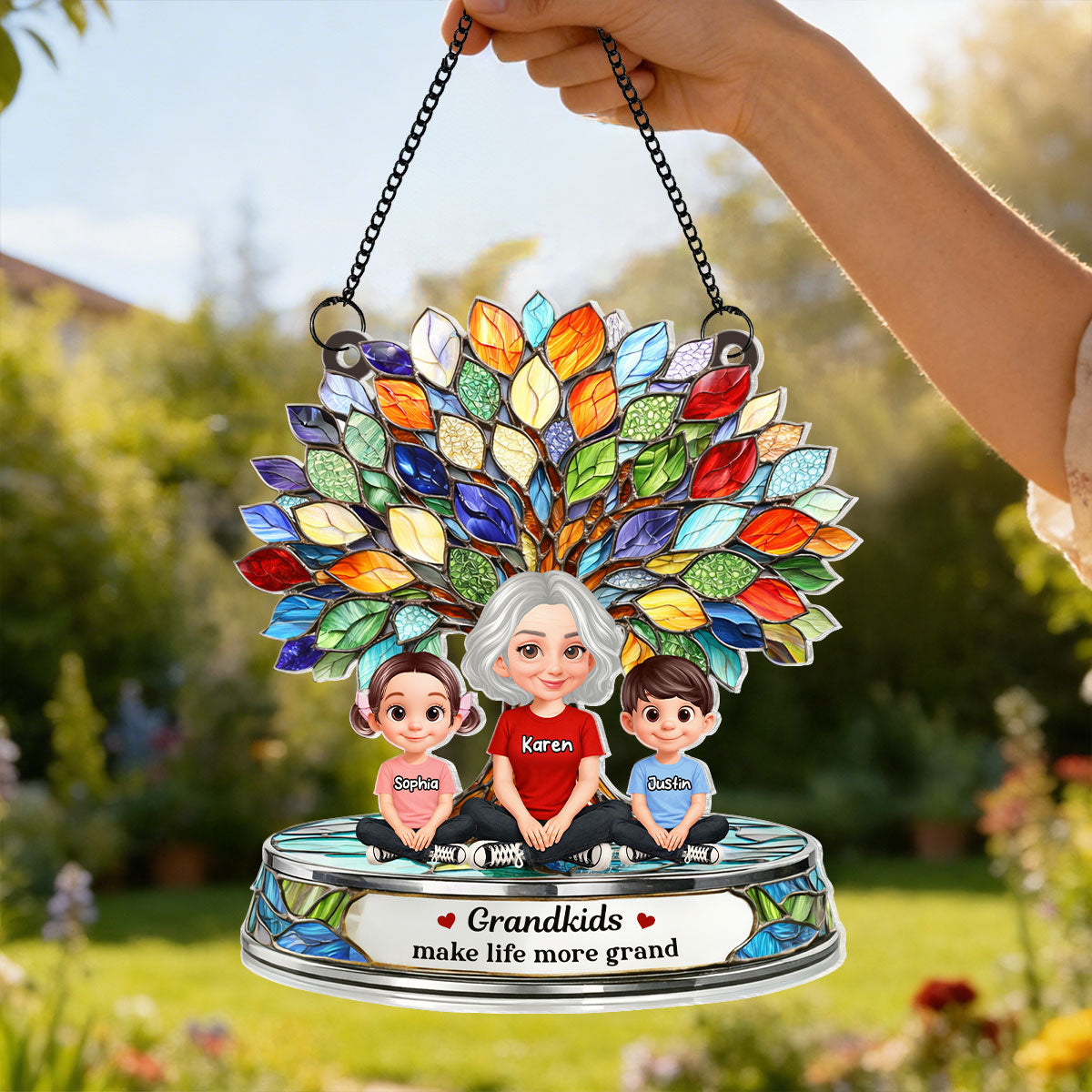 Grandkids Make Life More Grand Family Tree - Personalized Acrylic Suncatcher - Heartfelt Mother's Day Gift for Grandma