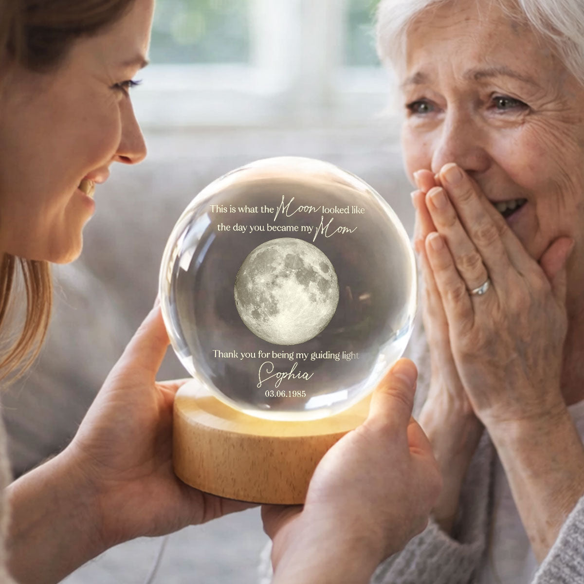Thank You for Being My Guiding Light Mom - Personalized Crystal Ball LED Night Light - Sentimental Mother's Day Gift for Mom