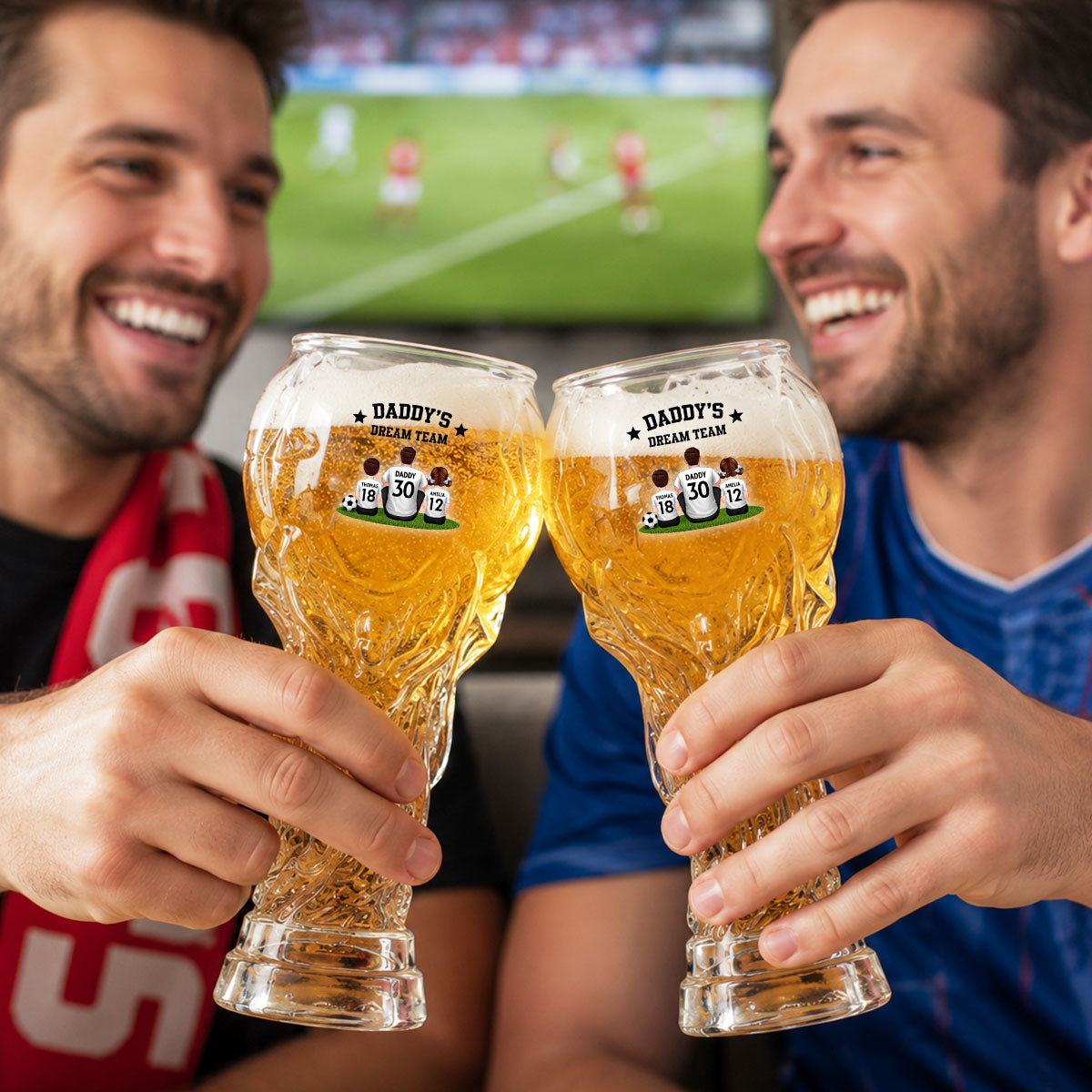 Daddy's Dream Team World Cup 2026 Football - Personalized Trophy Beer Glass - Match Day Beer Glass, Birthday Gift for Him, Gift for Dad