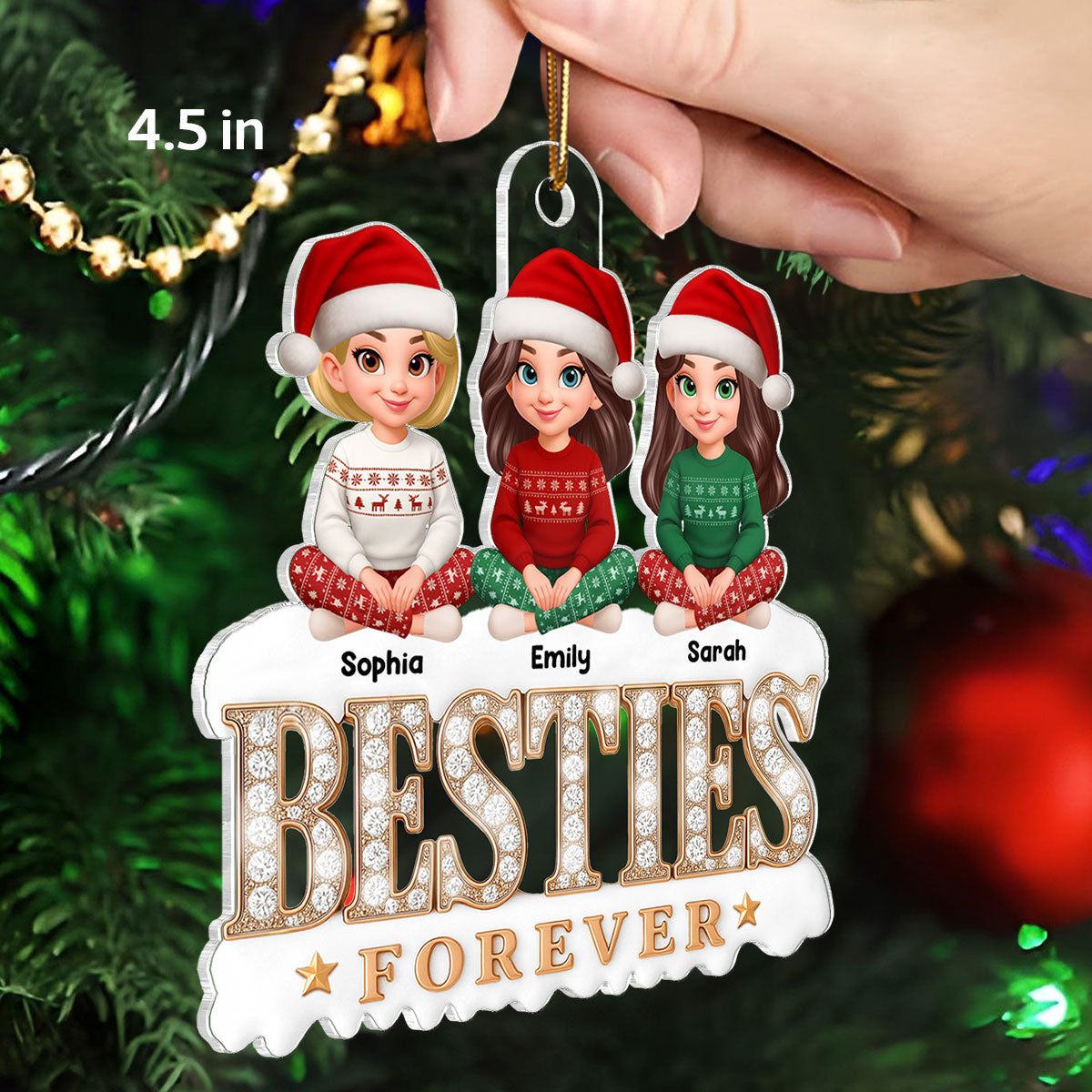 3D Shining Effect Beautiful Besties Forever - Personalized Acrylic Ornament - Gift For Best Friends