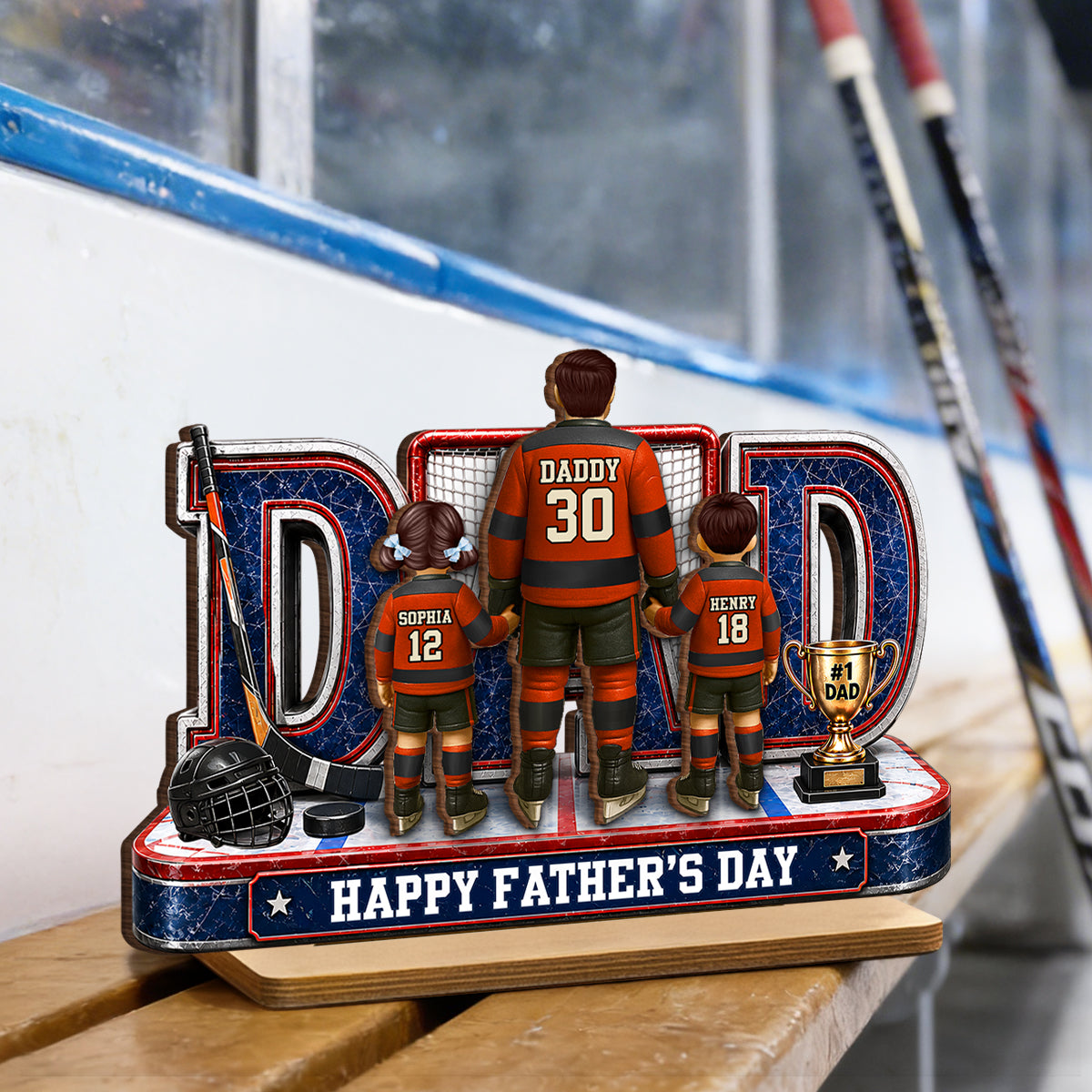 MVP Hockey Dad & Kids Together - Personalized 2-Layered Wooden Plaque -  Gift For Dad, Husband