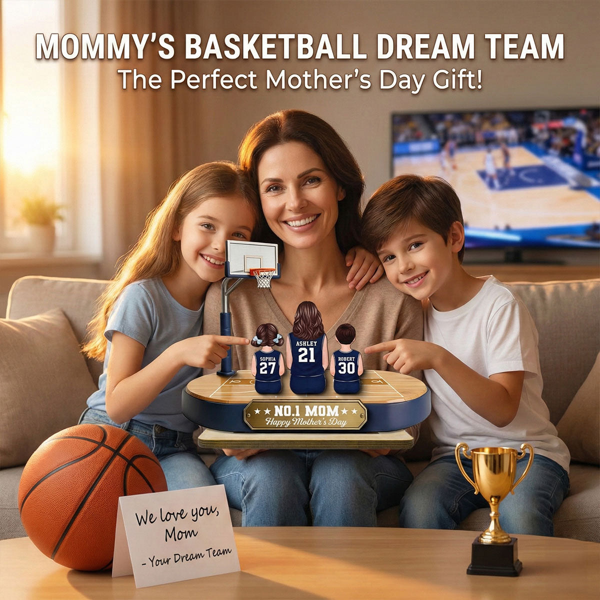 Mommy's Basketball Dream Team - Personalized 2-Layered Wooden Plaque -  Gift For Basketball Mom