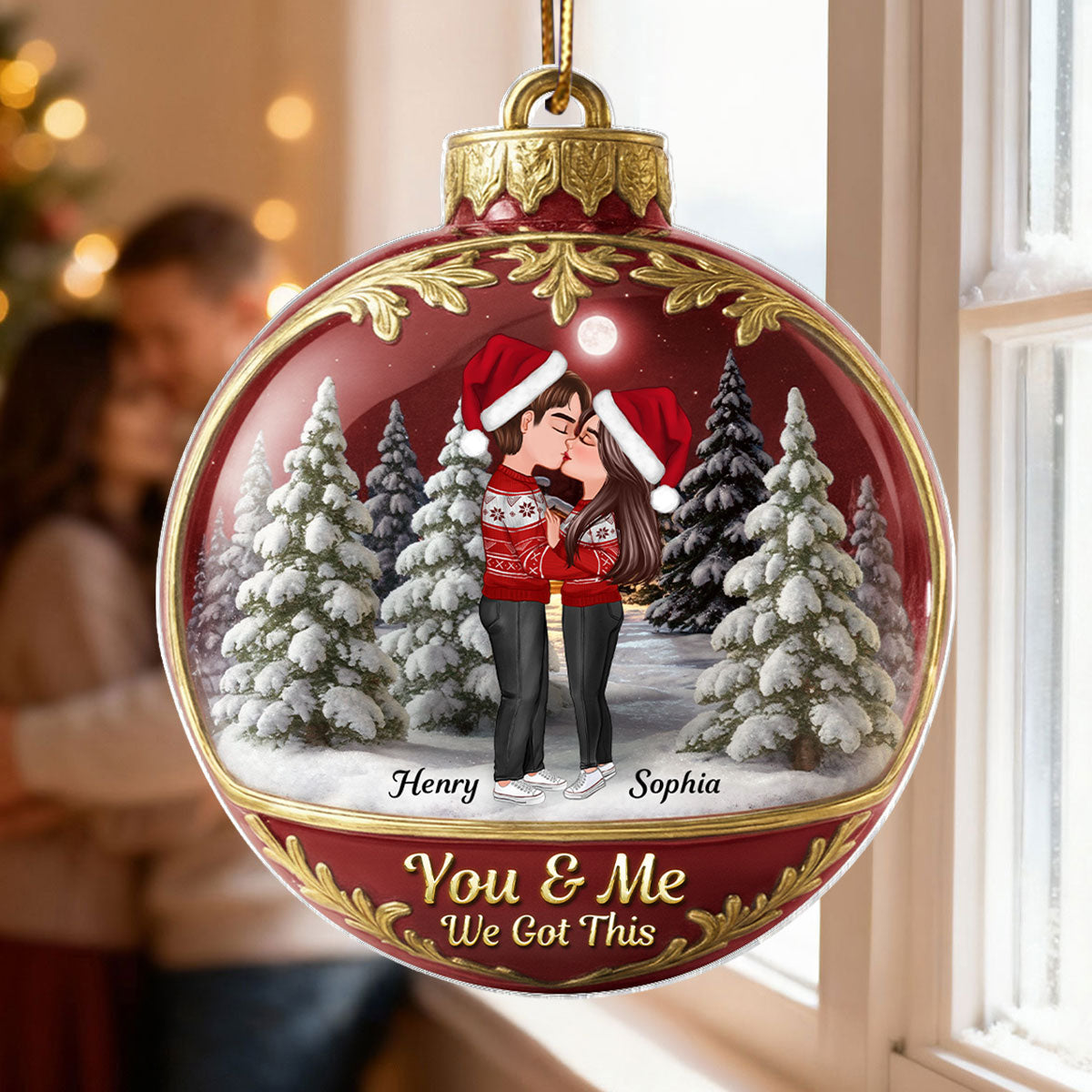 3D Effect Snow Globe Kissing Couple - Personalized Acrylic Ornament - Christmas Gift for him, Gift for her