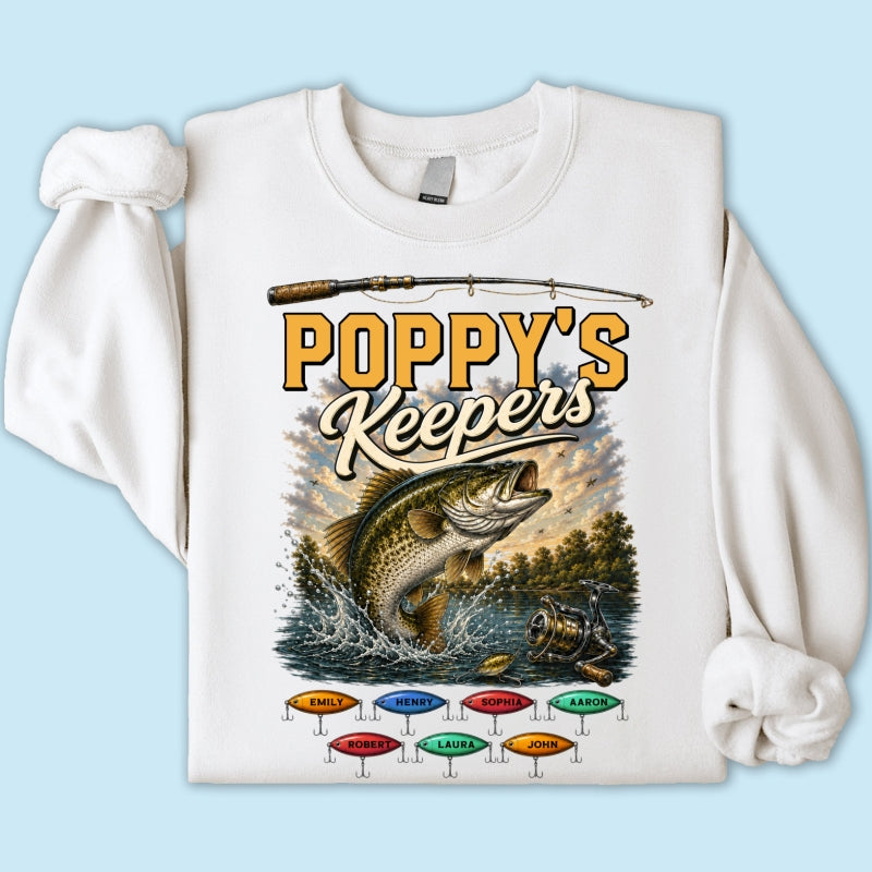 Poppy's Keepers Fishing With Grandkids Names - Personalised Shirt - Father's Day Gift For Dad, Grandpa