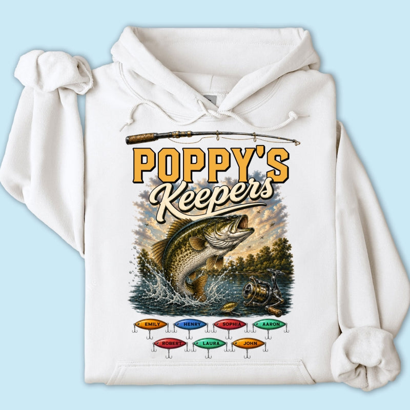 Poppy's Keepers Fishing With Grandkids Names - Personalised Shirt - Father's Day Gift For Dad, Grandpa