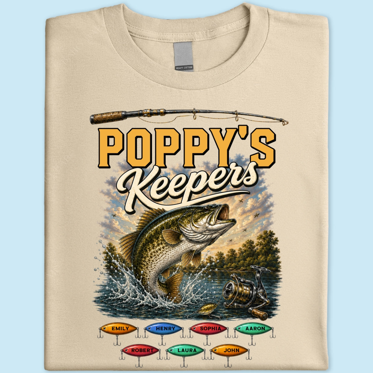 Poppy's Keepers Fishing With Grandkids Names - Personalised Shirt - Father's Day Gift For Dad, Grandpa