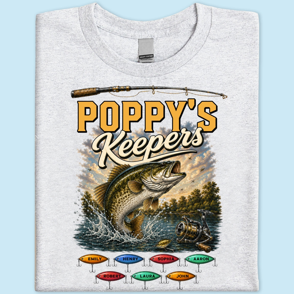 Poppy's Keepers Fishing With Grandkids Names - Personalised Shirt - Father's Day Gift For Dad, Grandpa