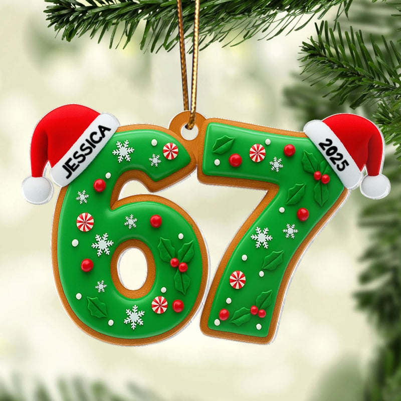 Custom Six Seven Holly Pattern - Personalized Acrylic Ornament - Teen Slang Funny Tree Decor, Funny Teen Grandkid Gift