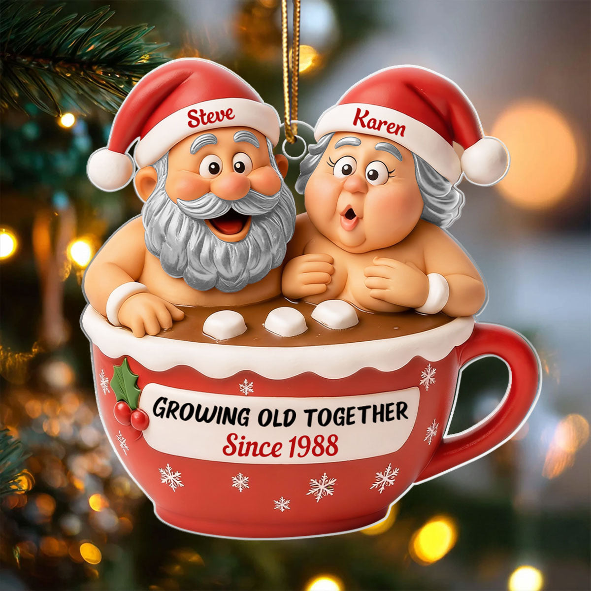 Custom Funny Couple Growing Old Together - Personalized Acrylic Ornament - Christmas Gift for him, for her