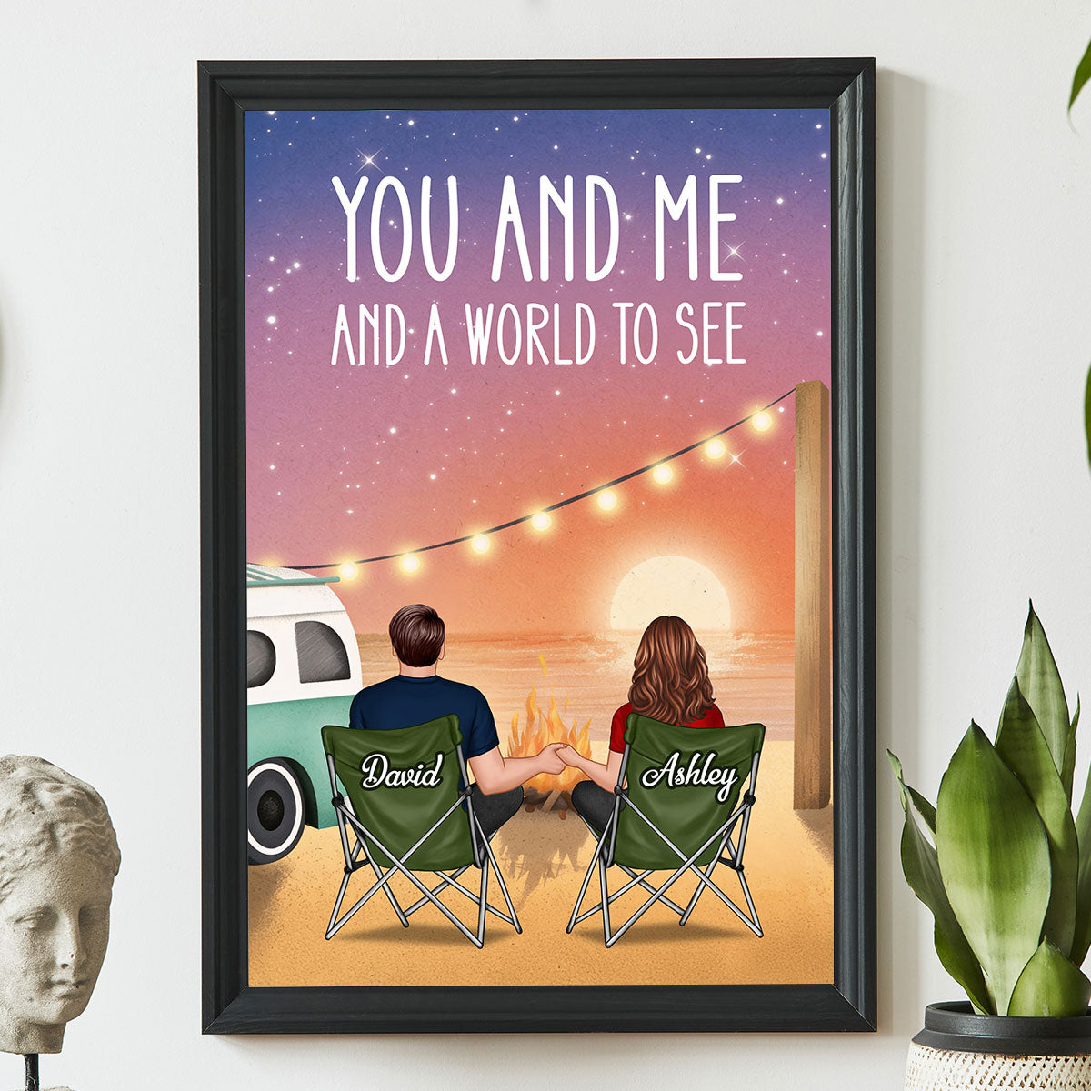 A World To See Couple Sitting At Beach - Personalized Poster - Heartfelt Valentine, Anniversary Gift For Him, For Her