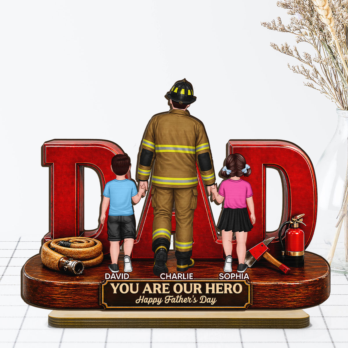 Proud Firefighter Dad You Are Our Hero - Personalized 2-Layered Wooden Plaque - Unique Trending  Gift For Dad, Husband