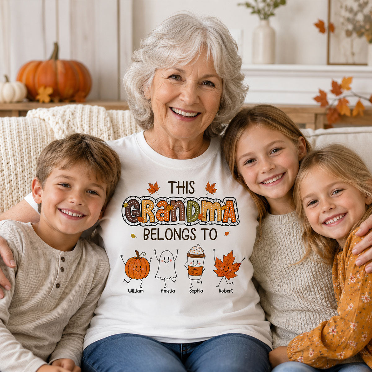 Fall Season Funny Kids This Grandma Belongs To - Personalized Shirt - Gift For Grandmas, Moms