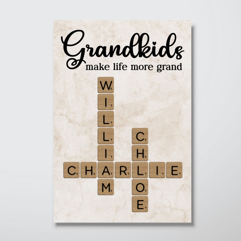 Grandkids Make Life More Grand Crossword Art - Personalized Poster - Sentimental Gift for Grandma Grandpa Grandparents
