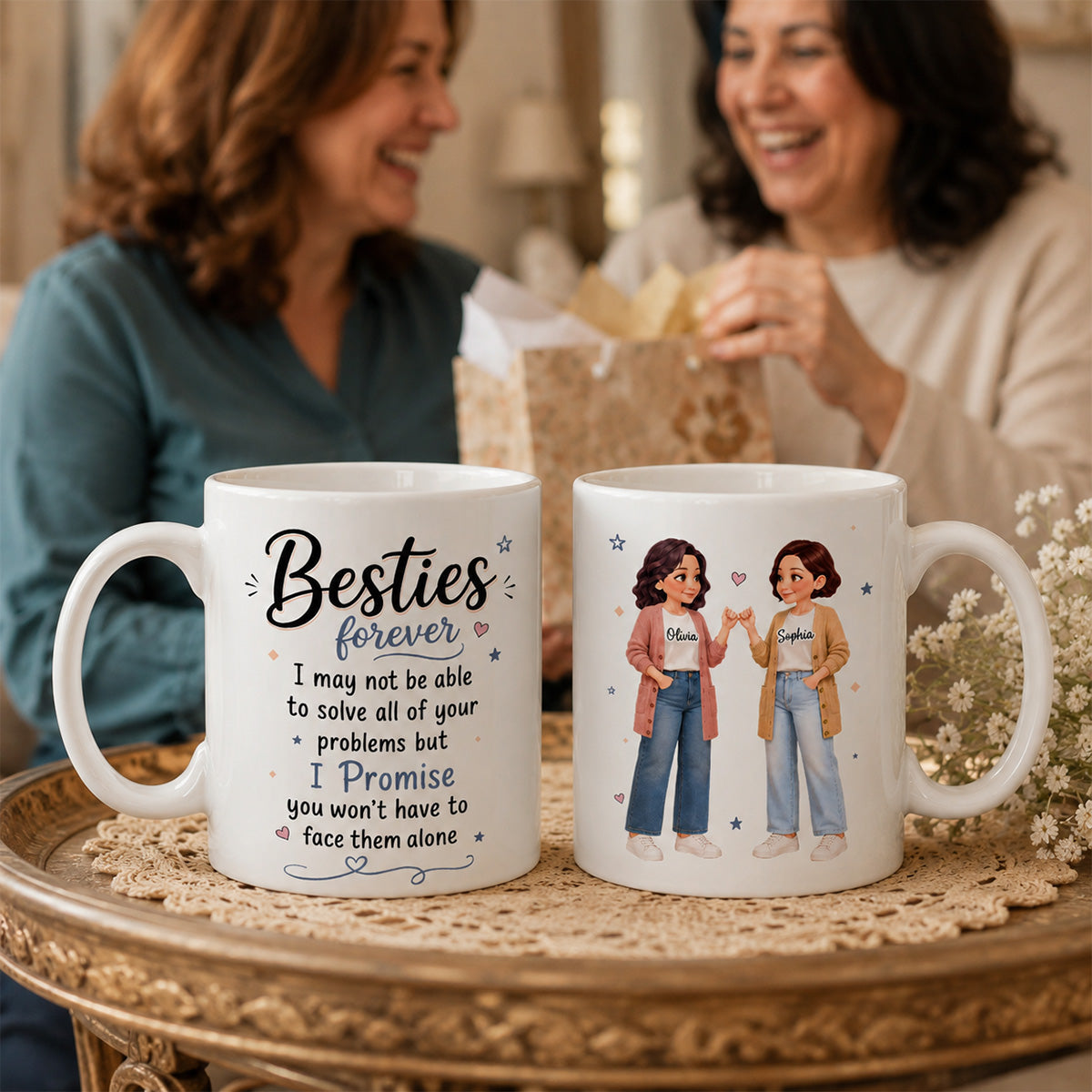 Pretty Besties Forever Pinky Promise Will Be Friends Until We Senile - Personalized Mug - Friendship Keepsake