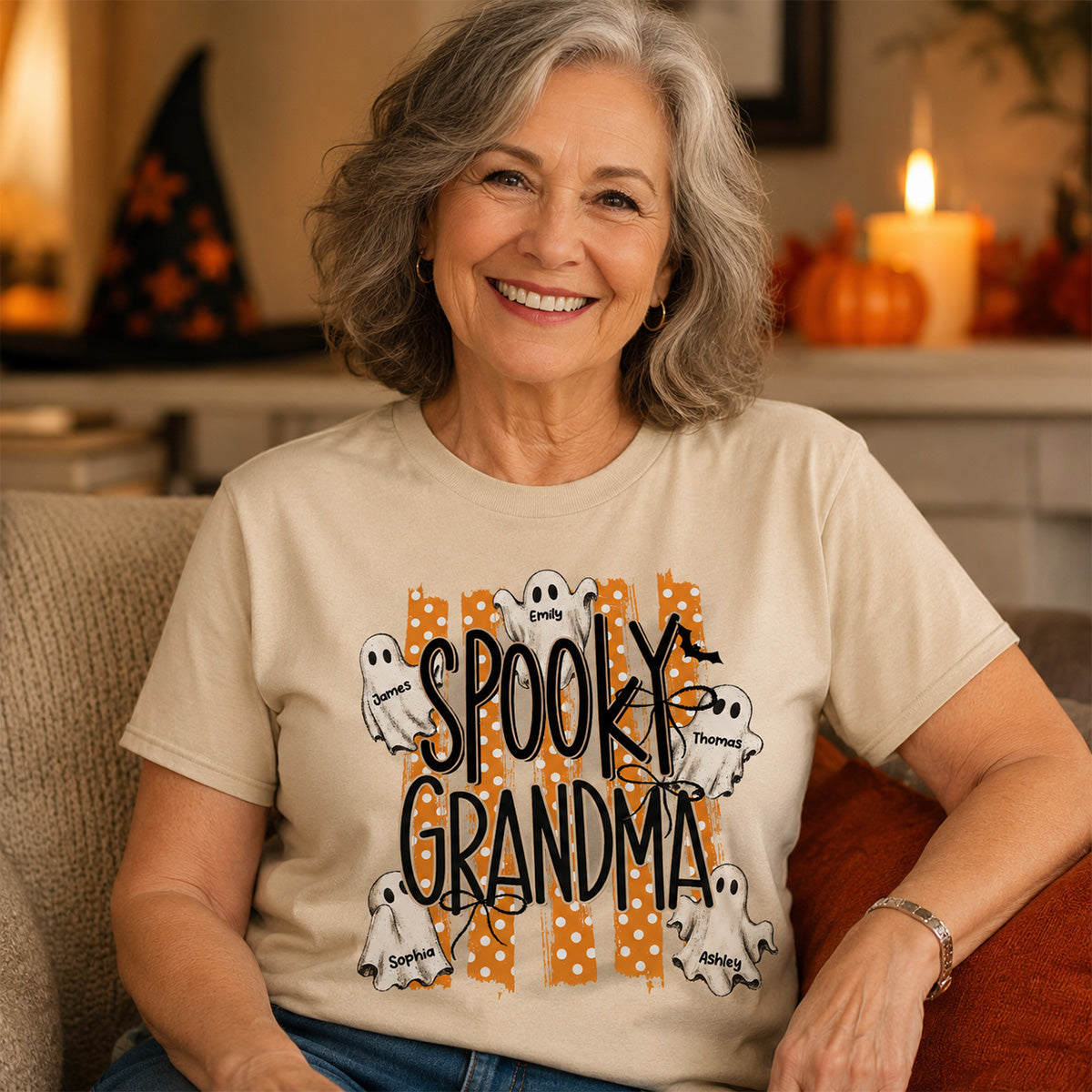 Spooky Grandma Striped Halloween Ghosts - Personalized Shirt