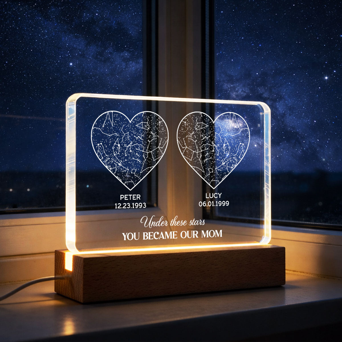 Under These Stars You Became My Mom, Custom Star Map by Date - Personalized Acrylic Block LED Night Light - Heartfelt Gift for Mom