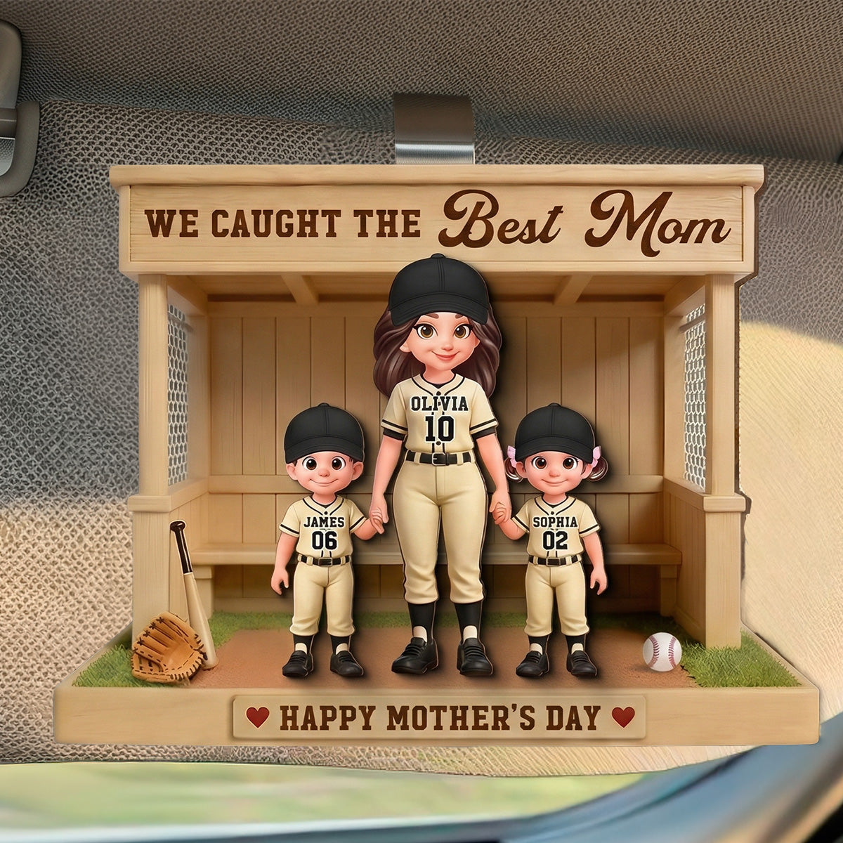 We Caught The Best Mom Baseball Dugout - Personalized Car Visor - Mother's Day Gift For Baseball Mom