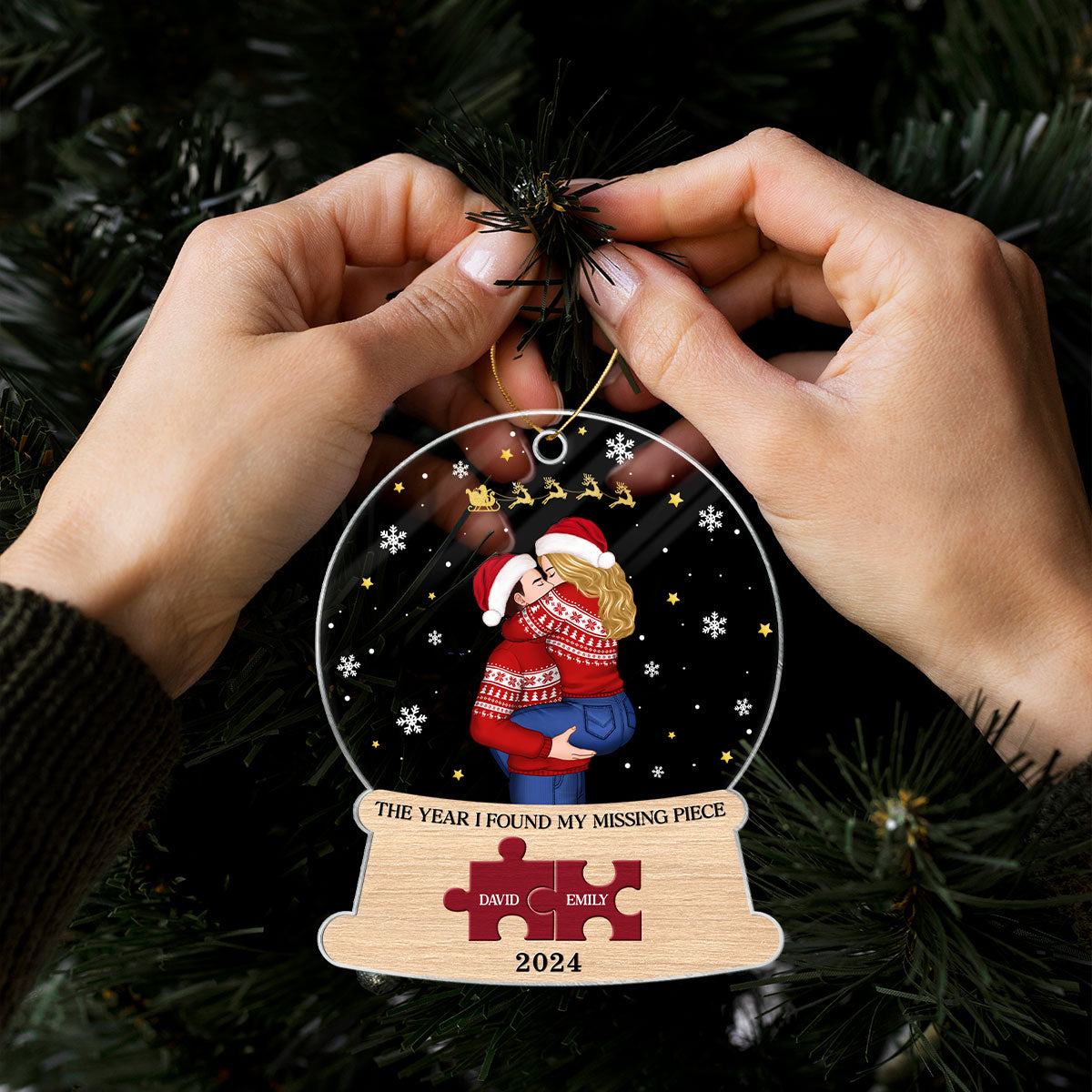 Christmas Couple The Year I Found My Missing Piece Snow Globe Personalized Acrylic Ornament