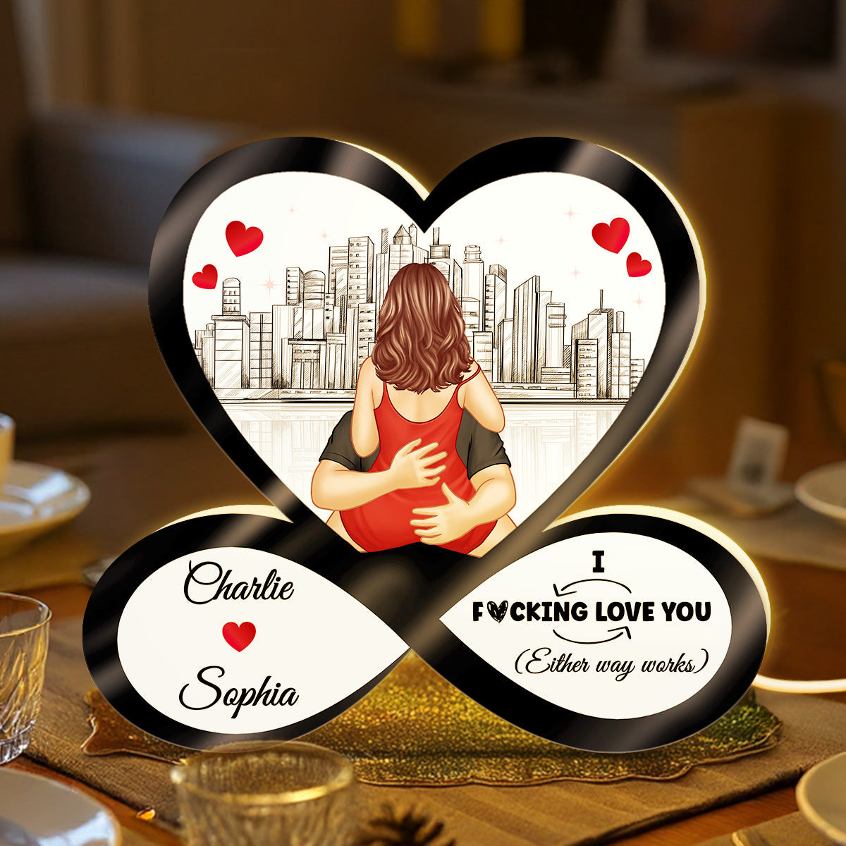 Skyline Infinity Heart Funny Romantic Couple - Personalized Light Box - Gift For Couple