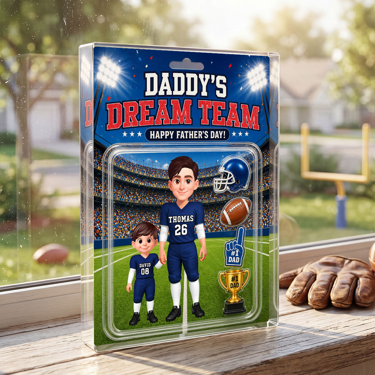 American Football Dad Daddy's Dream Team - Personalized Acrylic Block Plaque -  Gift For Football Dad, Husband