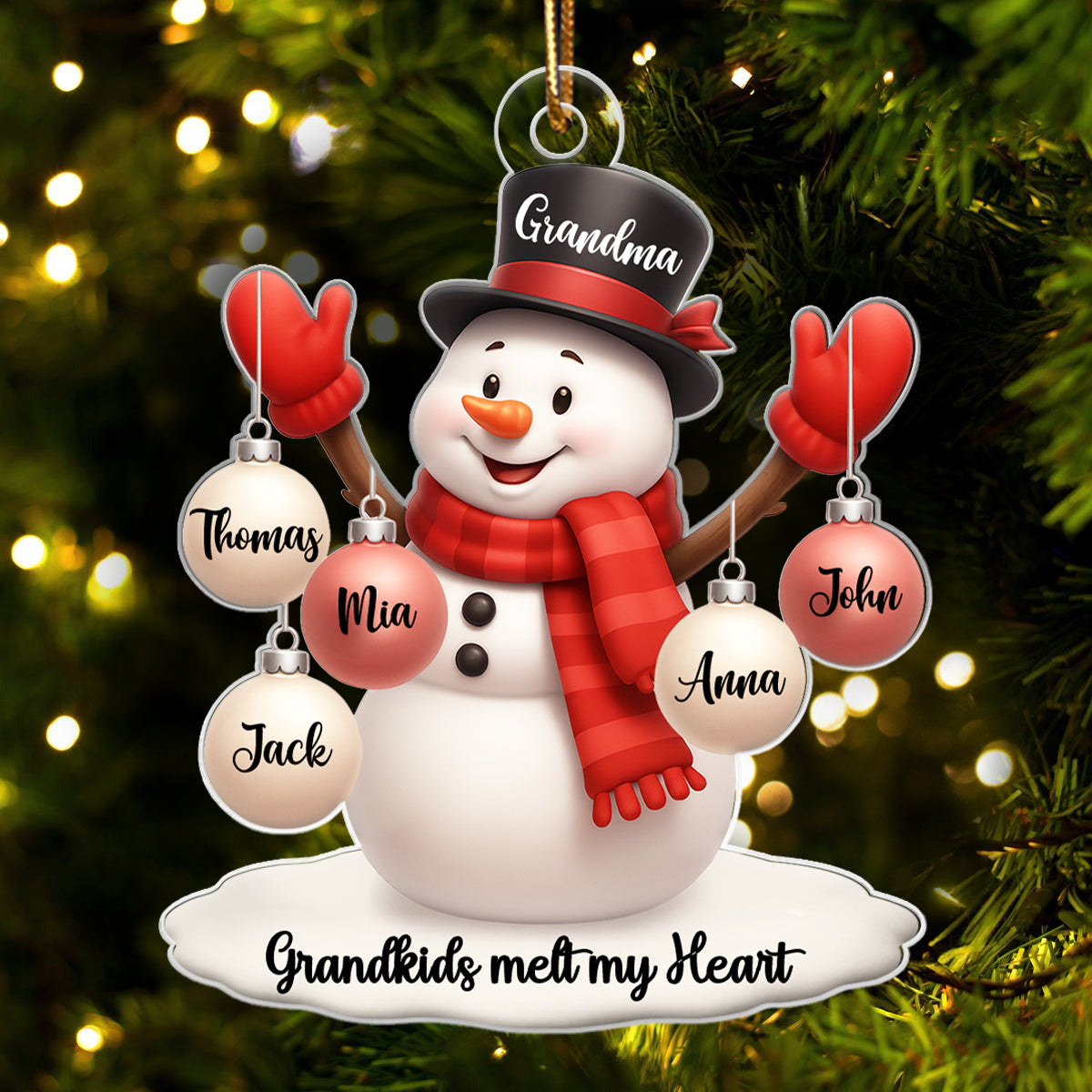 Snowman Grandma Grandkids Ball Ornaments - Personalized Acrylic Ornament - Christmas Gift for Family
