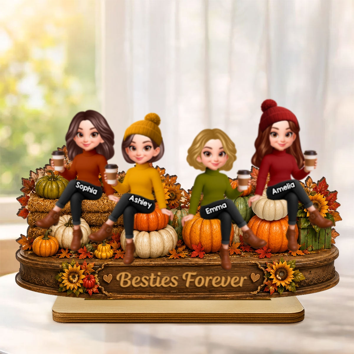 Pumpkin Patch Besties Fall Season - Personalized 2-Layered Wooden Plaque - Fall Season Gift For Besties
