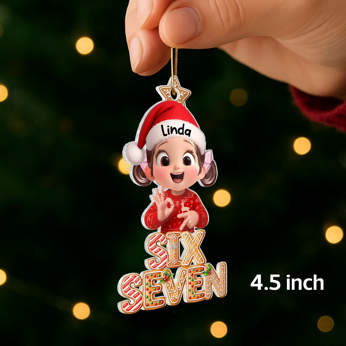 Funny Custom Six Seven 67 Gingerbread Pattern - Personalized Acrylic Ornament - Teen Slang Funny Tree Decor, Funny Teen Grandkid Gift