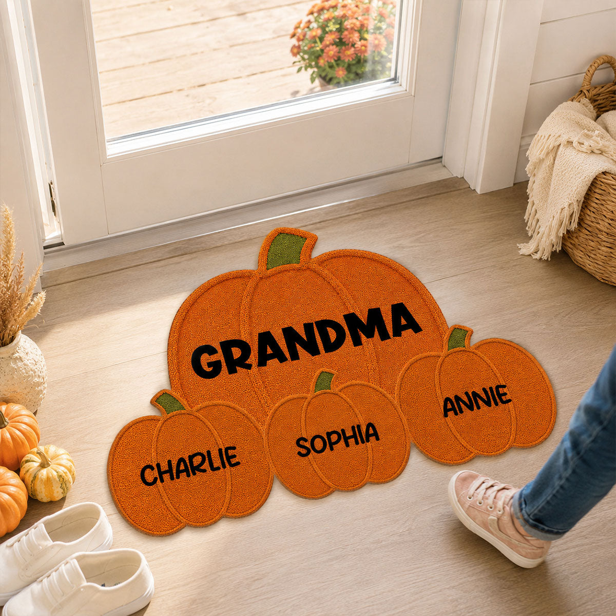 Fall Season Grandma Grandpa's Little Pumpkins - Personalized Doormat - Gift For Grandma
