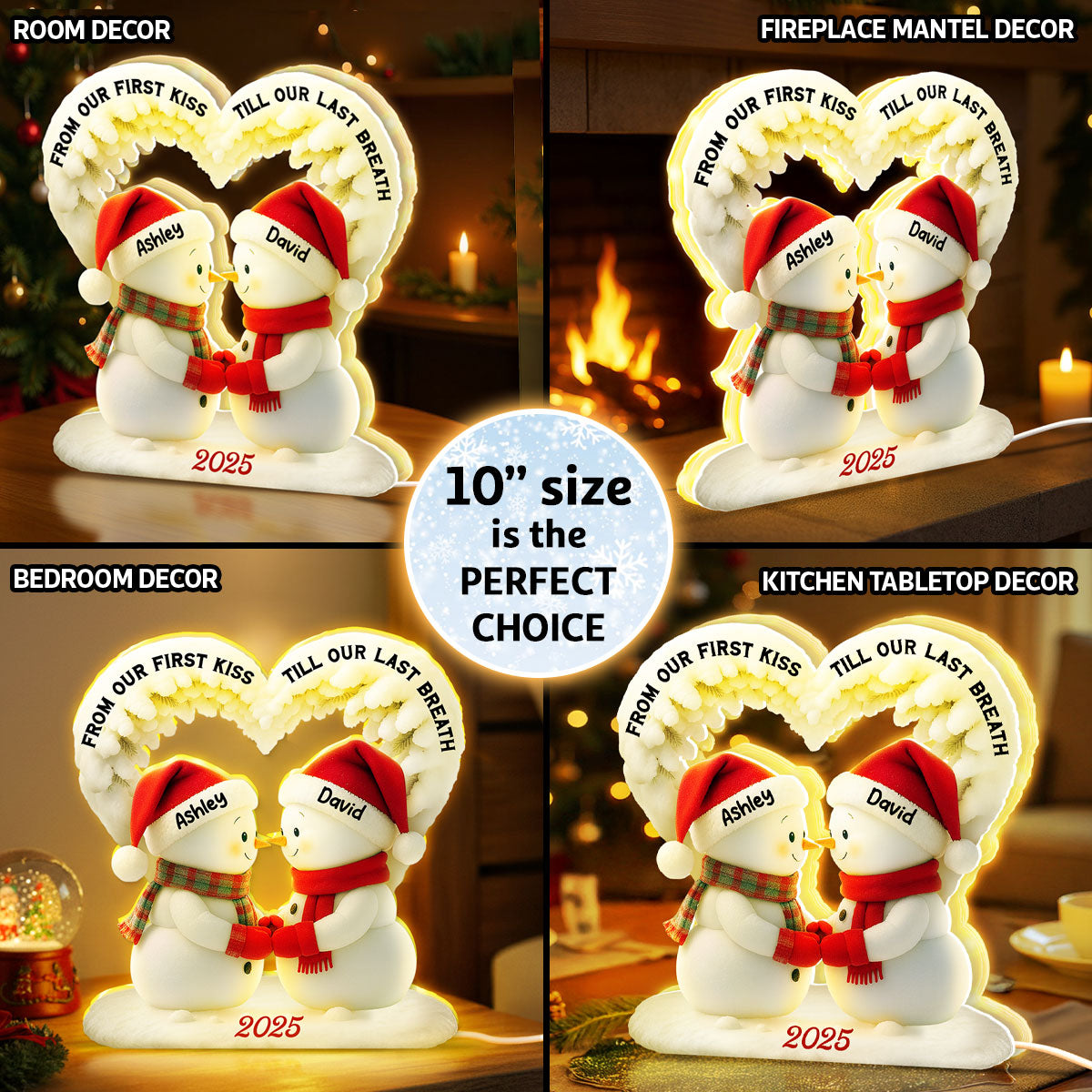 Snowmen Couple From Our First Kiss Till Our Last Breath - Personalized Light Box - Christmas Gift for Couples