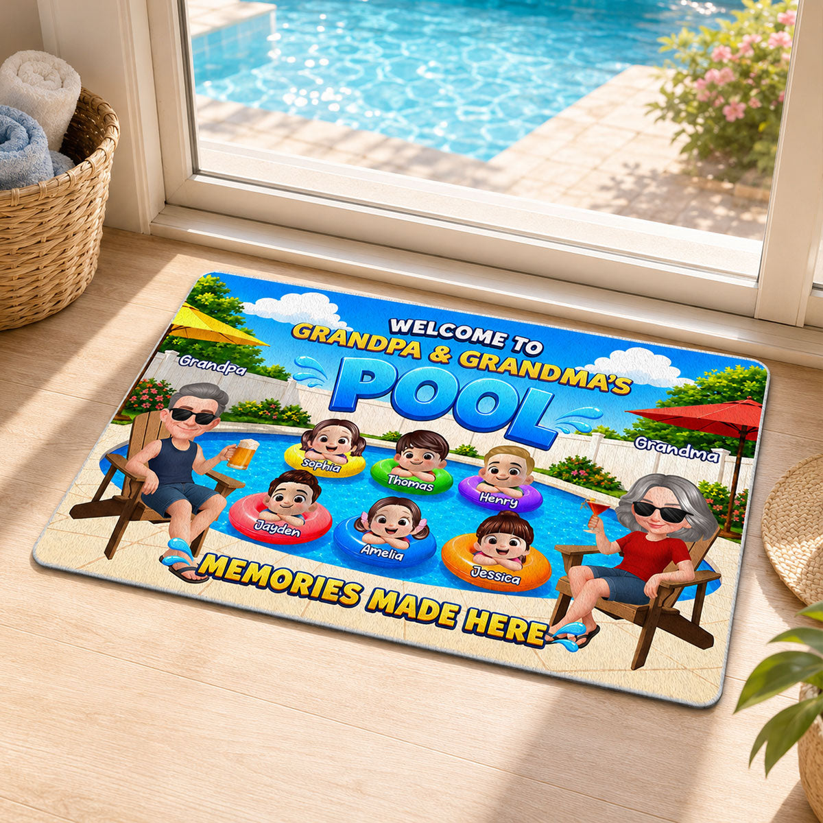 Welcome To Grandma Grandpa Pool Summer - Personalized Doormat - Gift For Grandparents, Summer Decoration