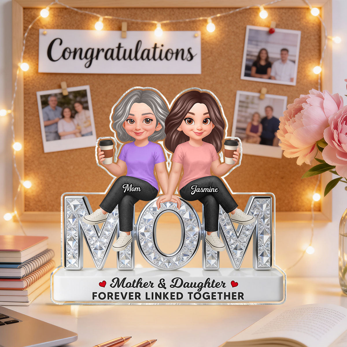 Beautiful Mom And Daughters Forever Love - Personalized Acrylic Block Plaque - Mother's Day Gift For Mom