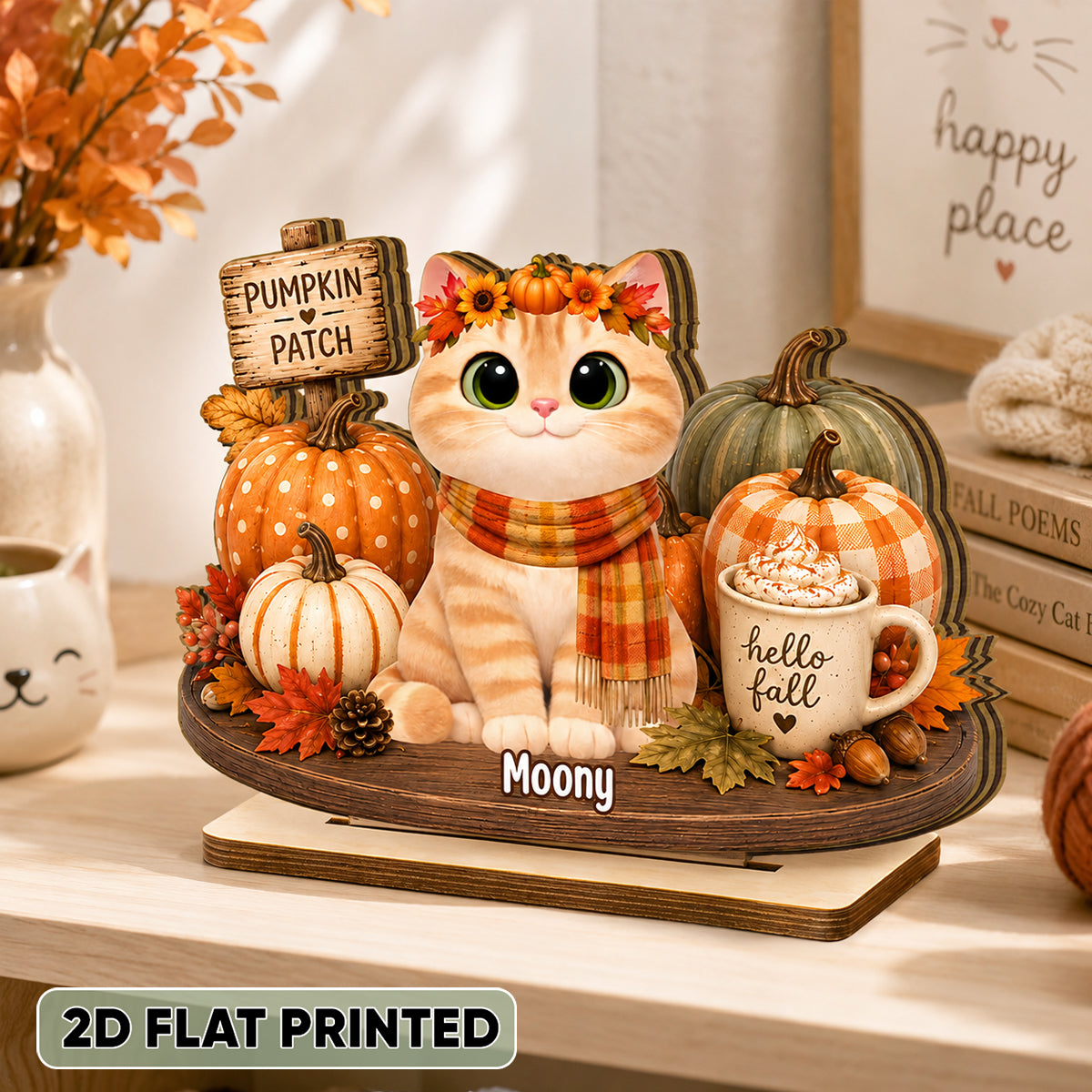 Halloween Cats Pumpkin Patch - Personalized 2-Layered Wooden Plaque - Fall Decor for Cat Lovers