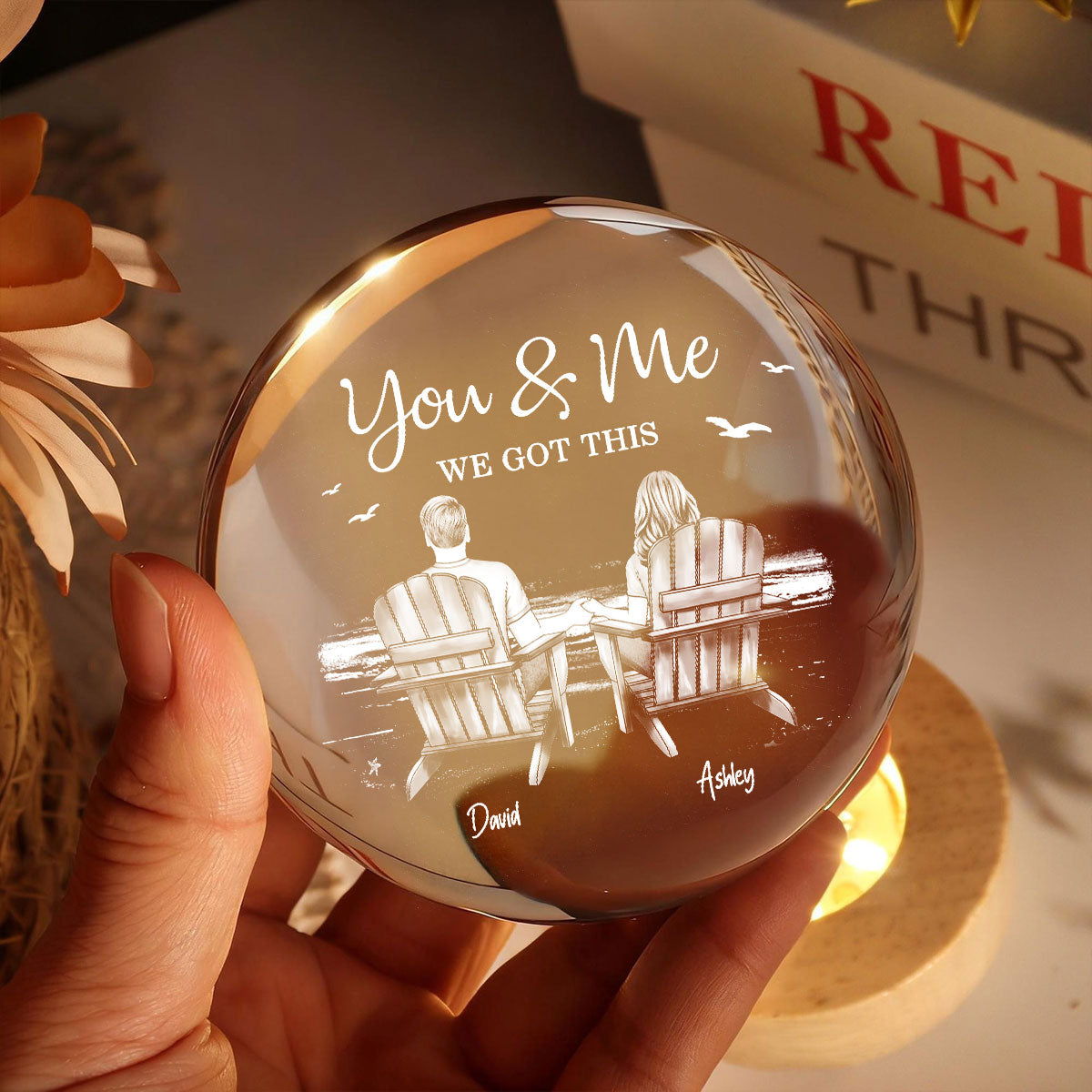 Eternal Love Couple Beach Landscape - Personalized Crystal Ball LED Night Light - Valentine's Day Gift For Couple