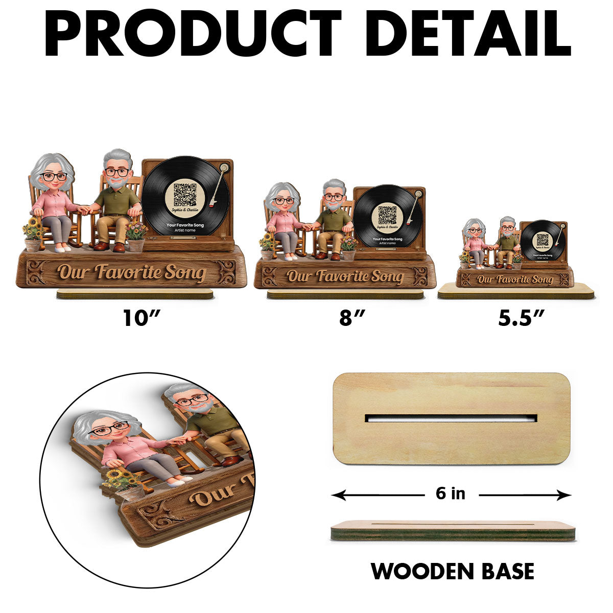 3D Effect Old Couple Sitting On Rocking Chair Favorite Song - Personalized 2-Layered Wooden Plaque