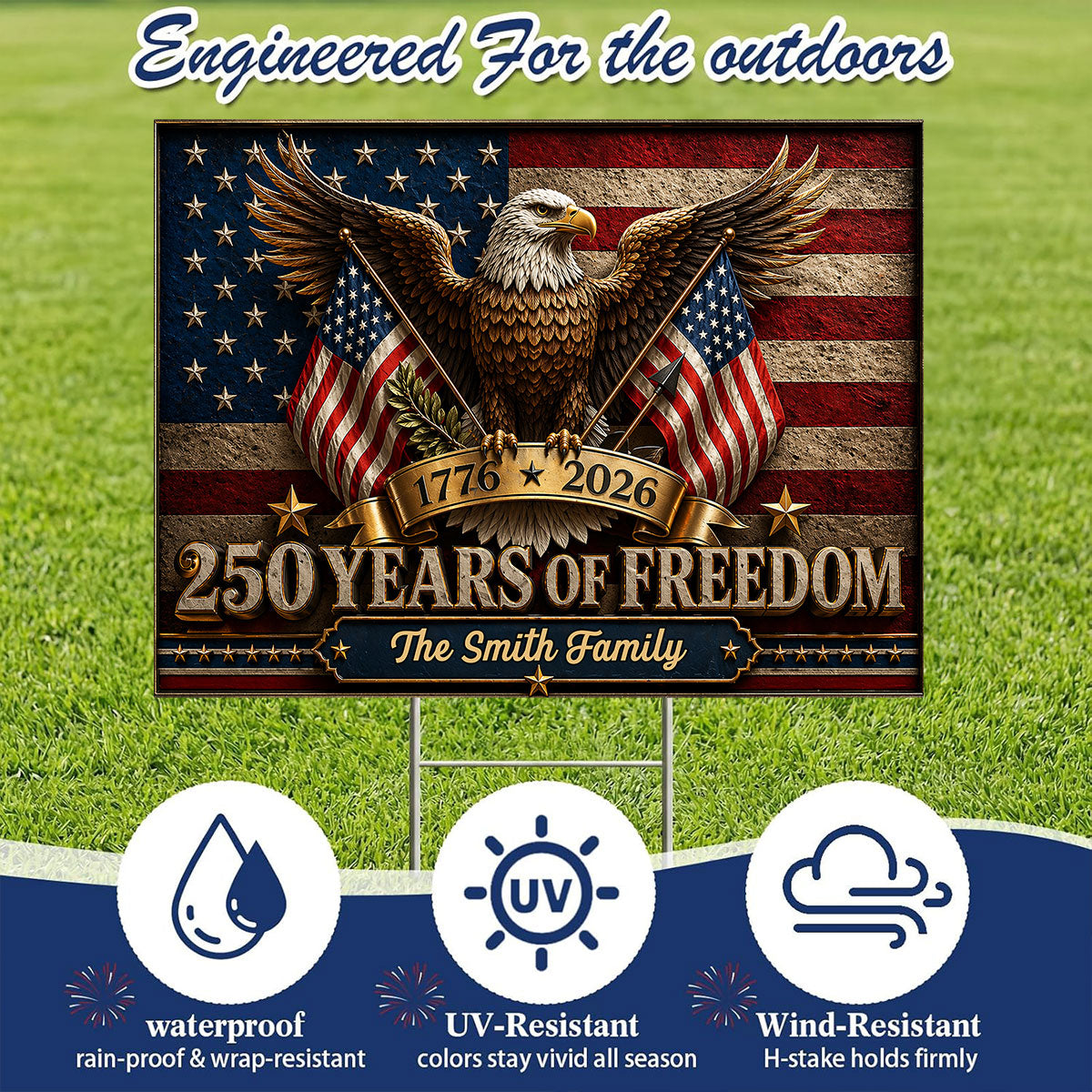 America 250th Anniversary Eagle - Personalized Yard Sign - 250th Anniversary America Patriotic, Family Decoration