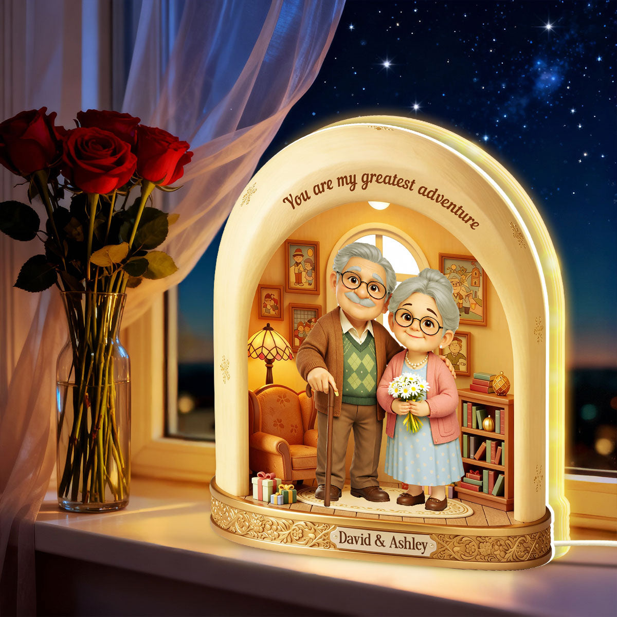 A Lifetime Adventure Old Couple - Personalized Light Box - Anniversary, Valentine's Day Gift, Gift For Him, Gift For Her