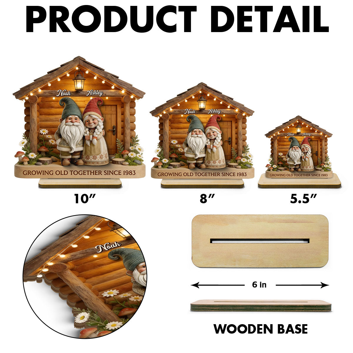 Eternal Love Gnome Couple At Wooden Cabin - Personalized 2-Layered Wooden Plaque - Heartfelt Gift For Couple