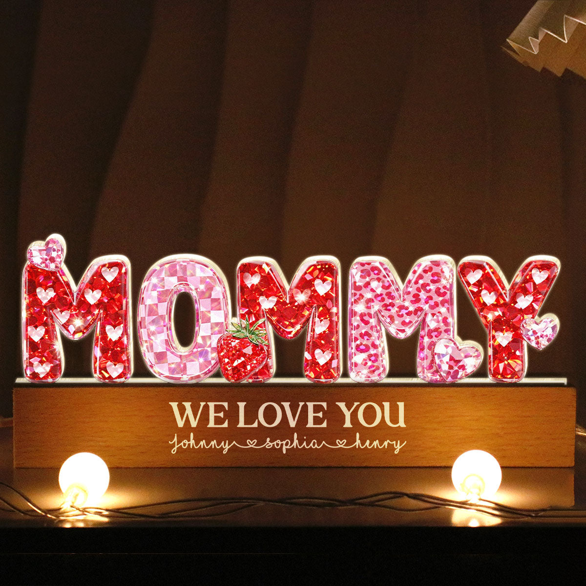 Mommy We Love You 3D Crystal Effect - Personalized Acrylic Block LED Night Light - Heartfelt Gift for Mom