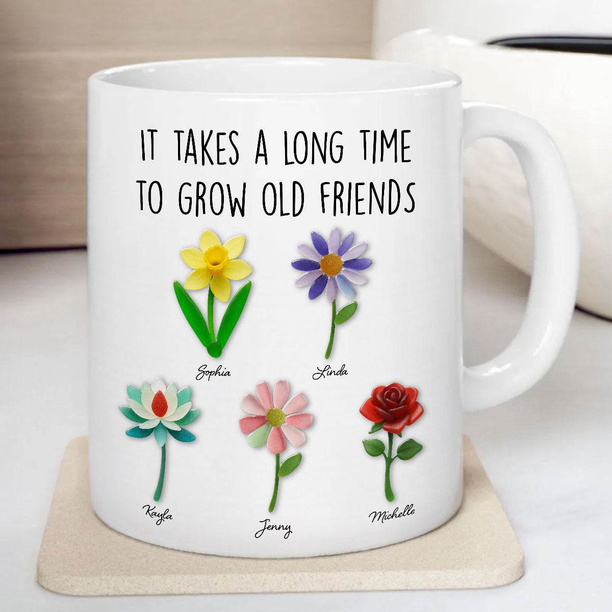 It Takes a Long Time to Grow an Old Friend, Custom Birth Month Flower - Personalized Mug - Christmas Gift for Best Friends