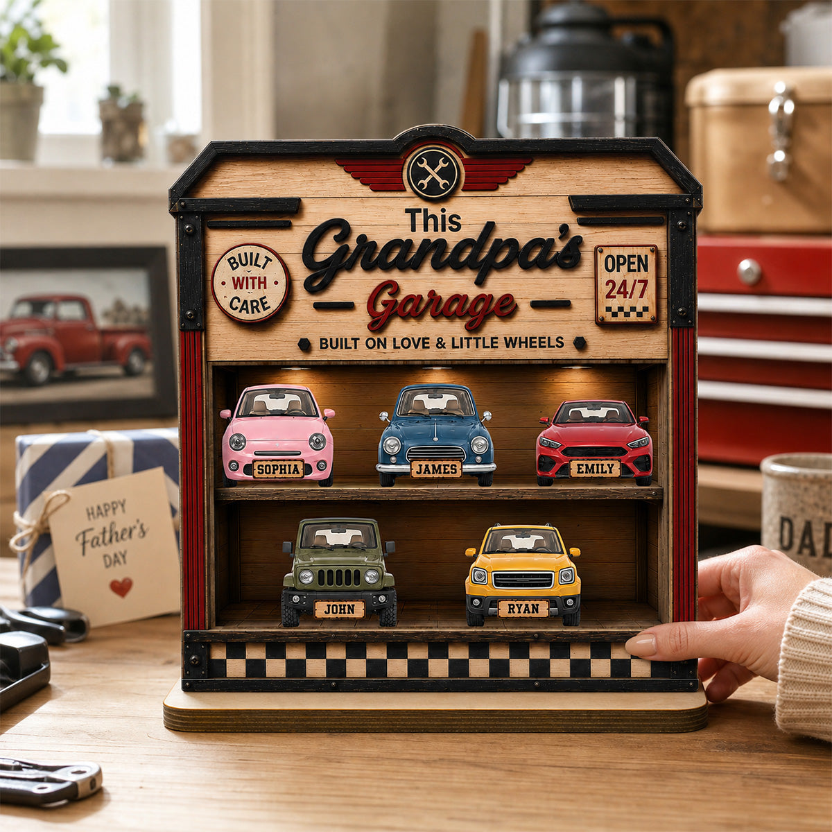 Dad Grandpa's Garage 2D Flat - Personalized Wooden Plaque -  gift for Dad, Grandpa