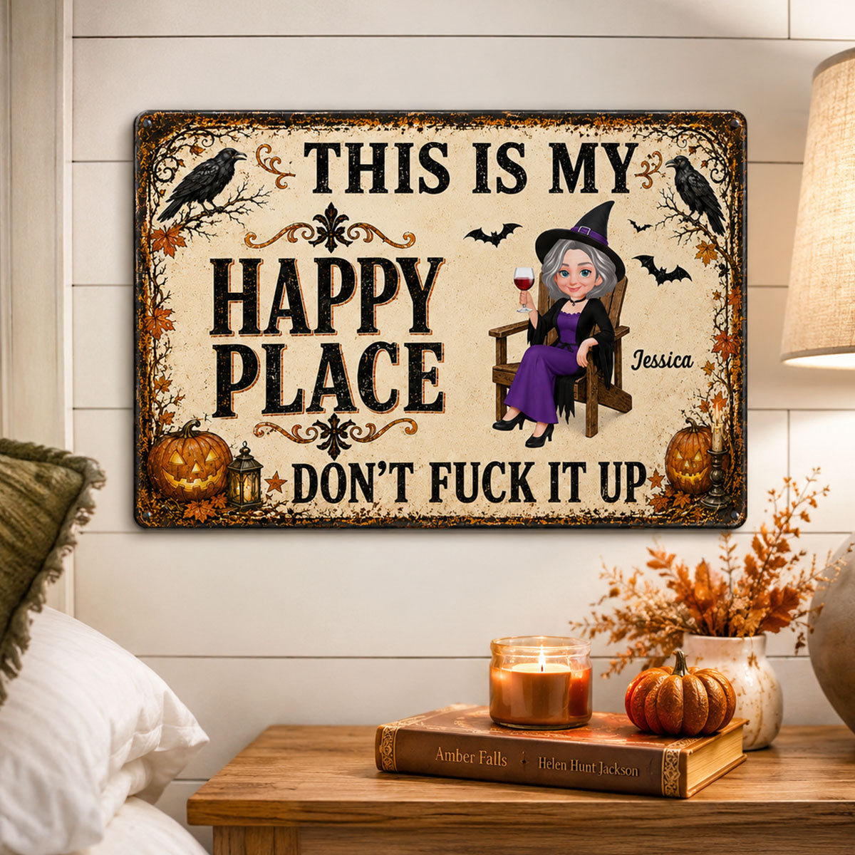 Happy Place Halloween Couple - Personalized Metal Sign - Halloween Gift For Him, Her