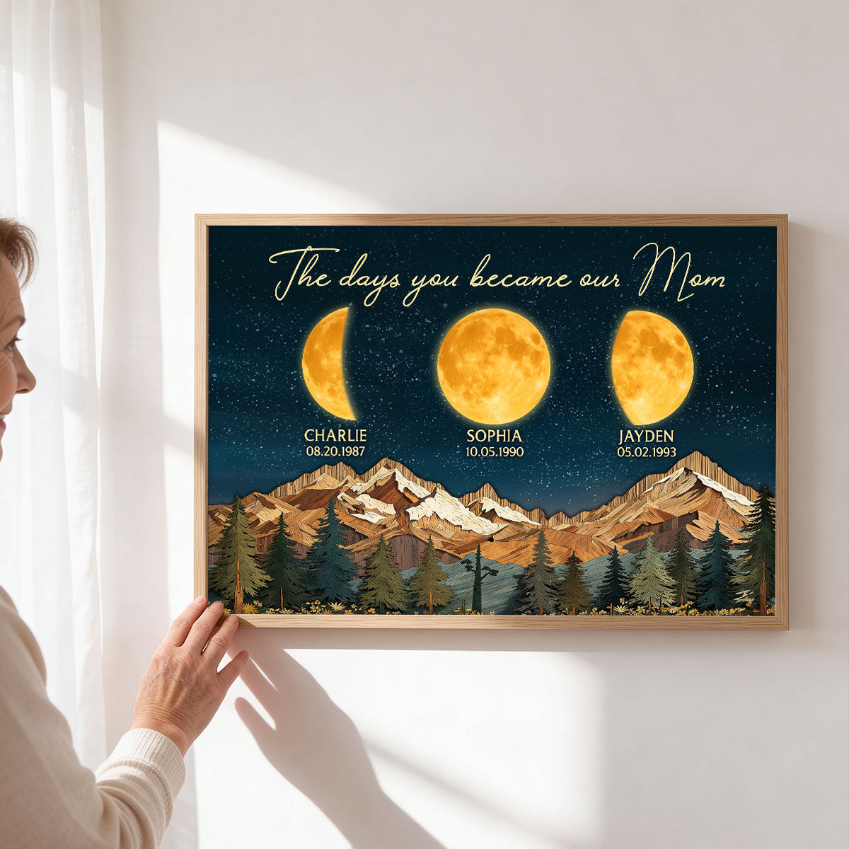 Mountain Valley The Day You Became Mom Grandma Custom Birth Moon Phase - Personalized Poster - Mother's Day Gift For Mom, Grandma