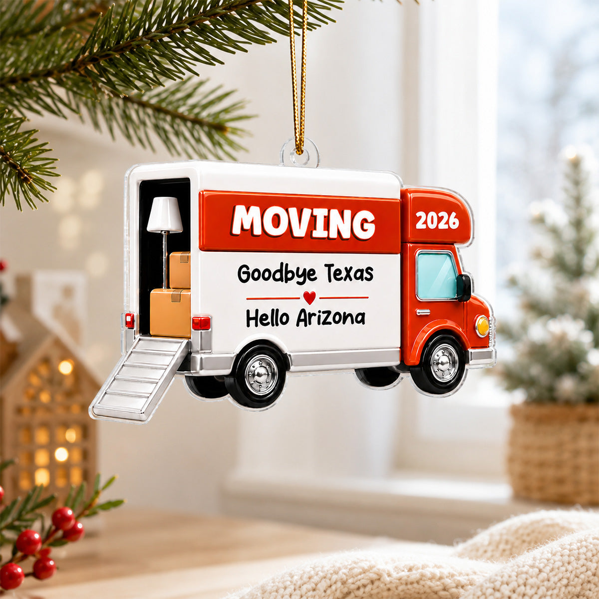 Moving Van New Home 2D Flat - Personalized Acrylic Ornament - 1st Home 1st Apartment Keepsake