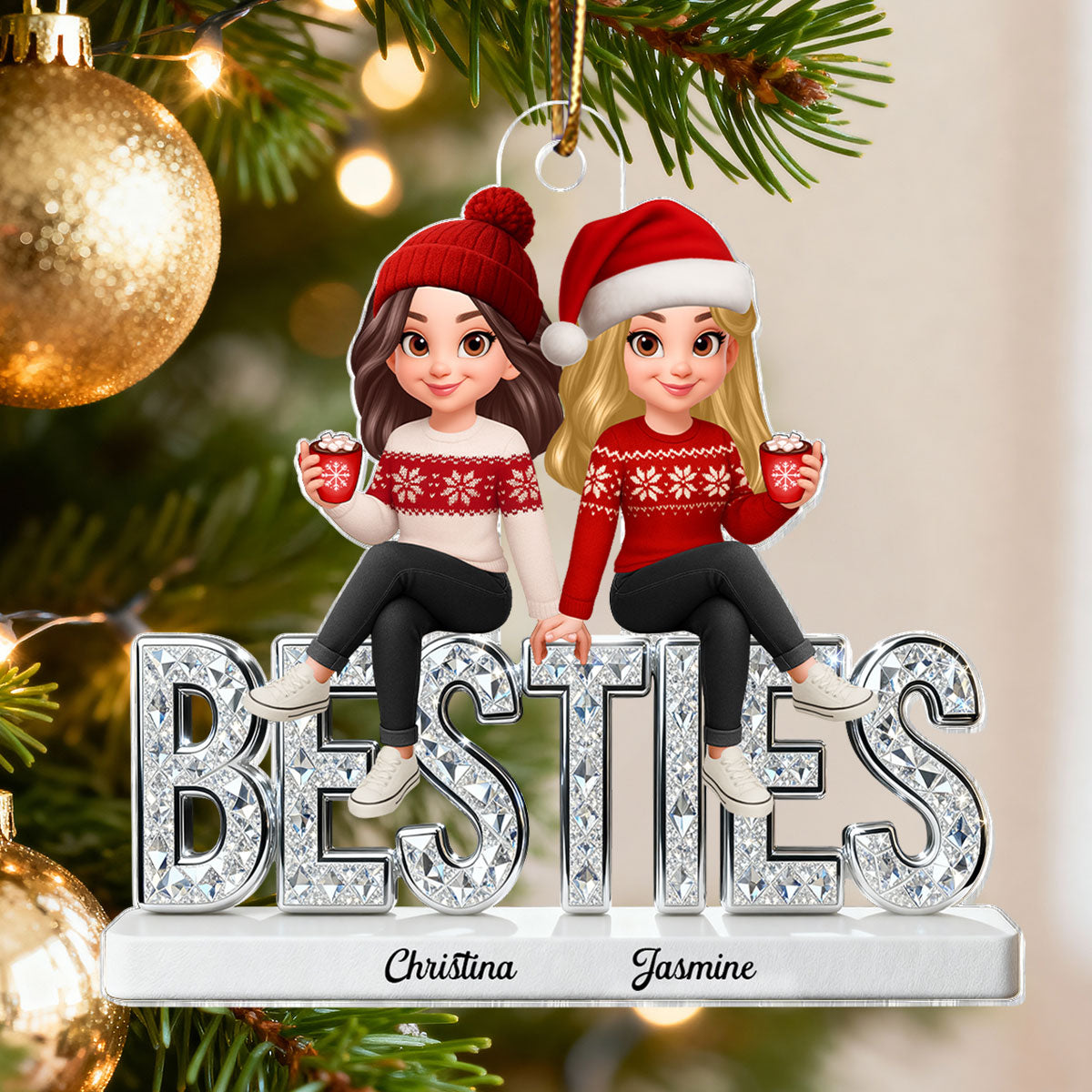 [BUY 1 GET 1 FREE] 3D Shinning Effect Besties Christmas - Personalized Acrylic Ornament - Gift For Best Friends